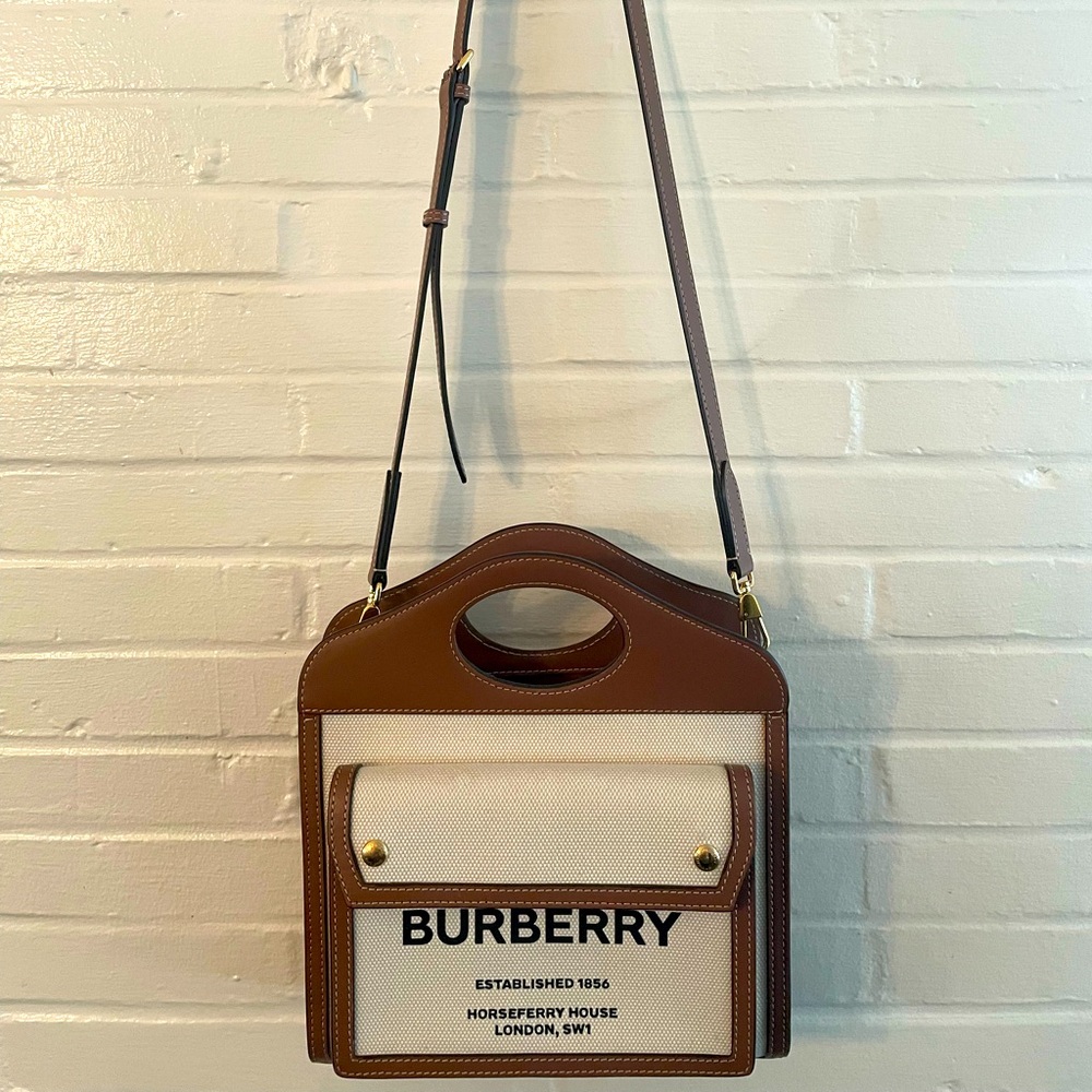 Canvas Smooth Calfskin Two Tone Mini Pocket Bag Natural Malt Brown